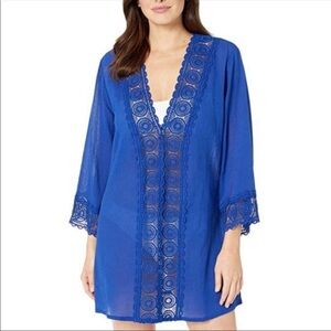 La Blanca Blue Embroidered Coverup Swim Tunic L